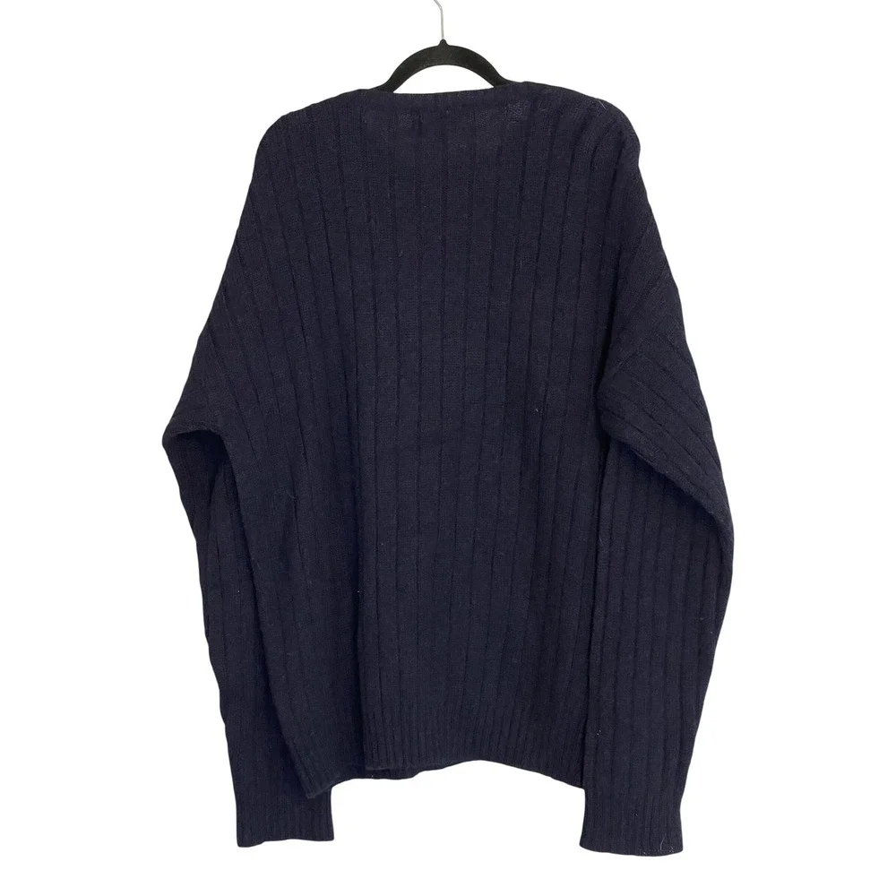 Vintage Eddie Bauer Mens Large Tall Navy Wool Ribbed Sweater Fisherman Grandpa - Picture 2 of 6